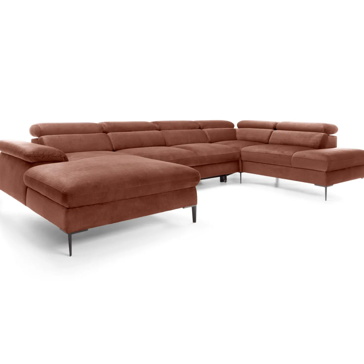 Garnero Arredamenti Divano letto regolabile angolare destro 5 posti 353x214cm tessuto arancio corallo Calmora Tessuto Vellutato Vogue Corallo Sale