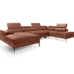 Garnero Arredamenti Divano letto regolabile angolare destro 5 posti 353x214cm tessuto arancio corallo Calmora Tessuto Vellutato Vogue Corallo Sale