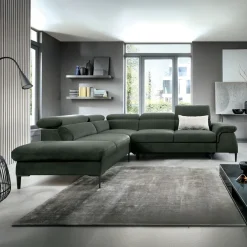 Garnero Arredamenti Divano letto regolabile angolare sinistra 5 posti 280x214cm tessuto verde Snuggity Tessuto Vellutato Vogue Verde New