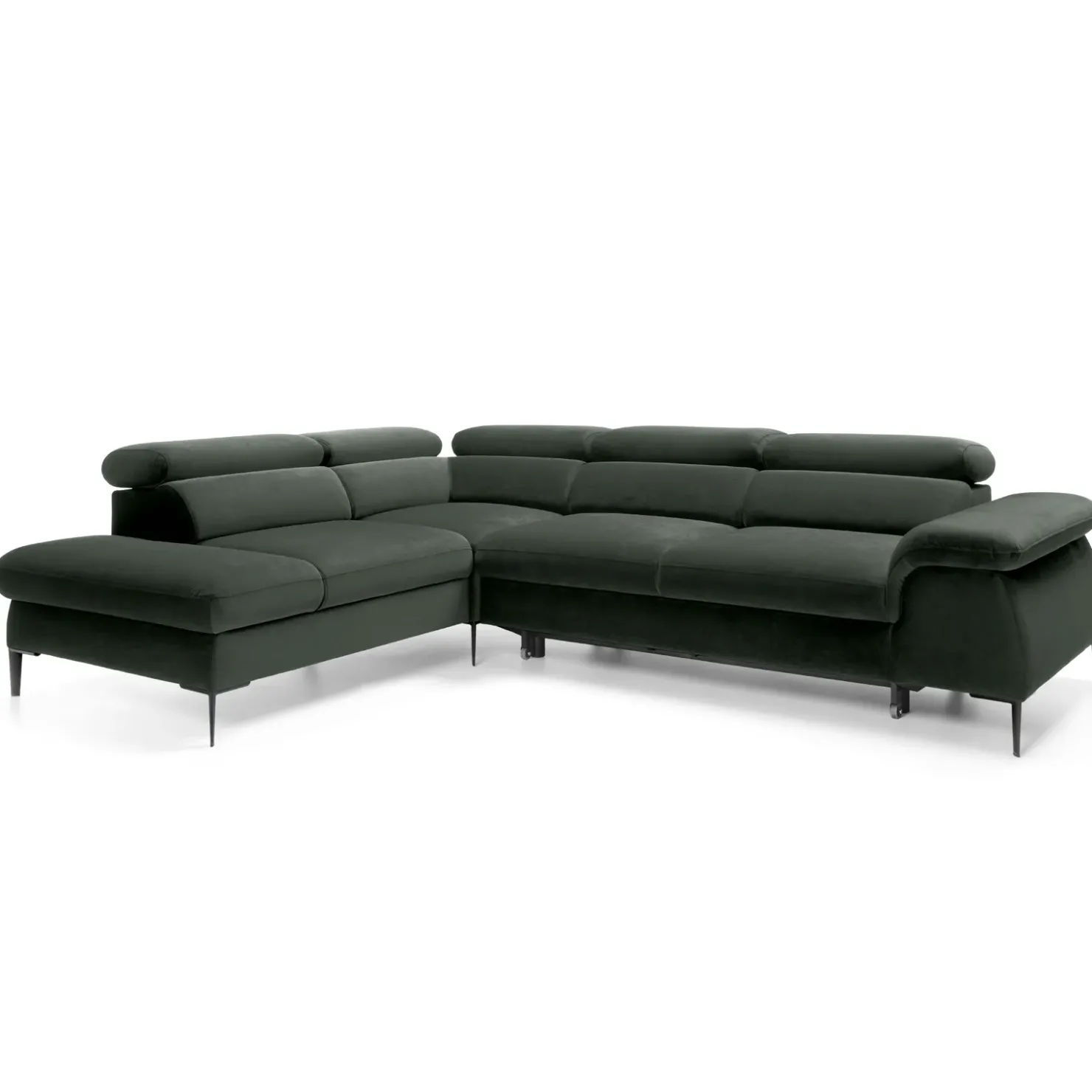 Garnero Arredamenti Divano letto regolabile angolare sinistra 5 posti 280x214cm tessuto verde Snuggity Tessuto Vellutato Vogue Verde New