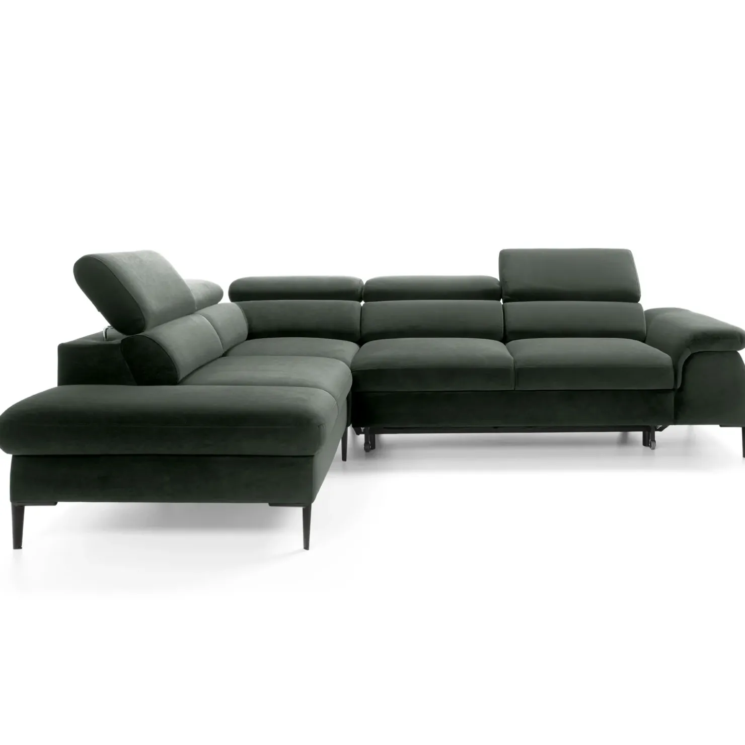 Garnero Arredamenti Divano letto regolabile angolare sinistra 5 posti 280x214cm tessuto verde Snuggity Tessuto Vellutato Vogue Verde New