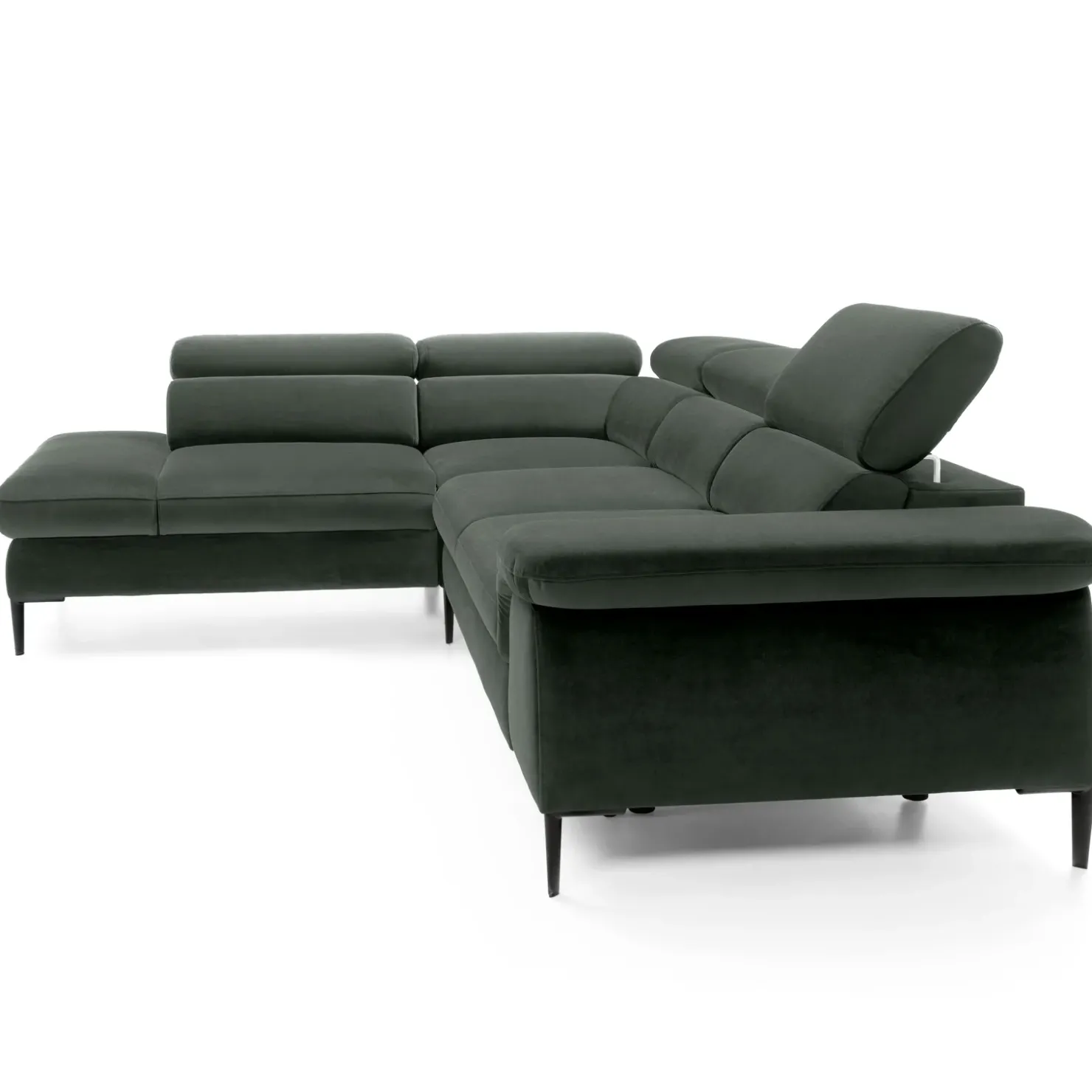 Garnero Arredamenti Divano letto regolabile angolare sinistra 5 posti 280x214cm tessuto verde Snuggity Tessuto Vellutato Vogue Verde New