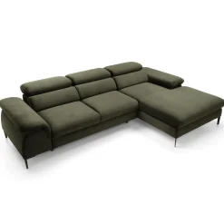 Garnero Arredamenti Divano letto regolabile angolare destra 4 posti 288x182cm tessuto verde oliva Loungey Tessuto Vellutato Vogue Verde Oliva Sale