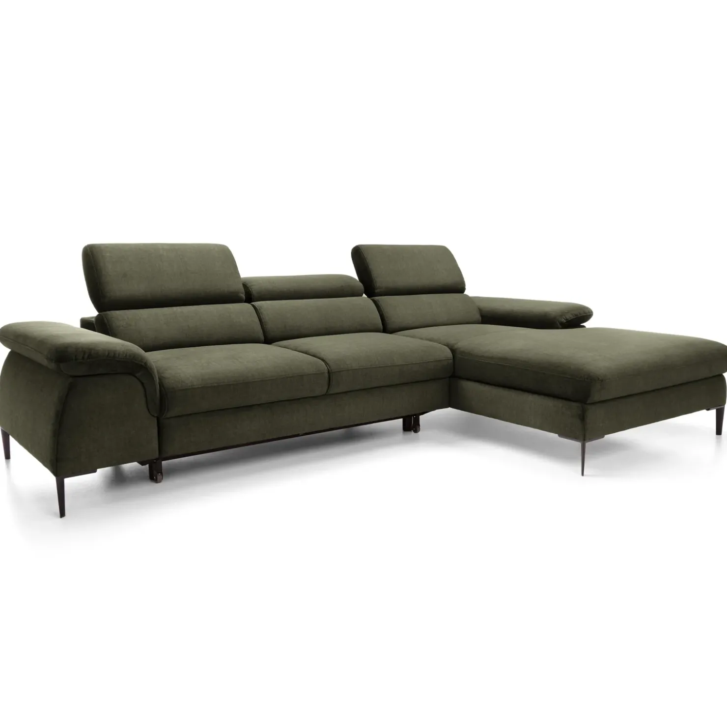 Garnero Arredamenti Divano letto regolabile angolare destra 4 posti 288x182cm tessuto verde oliva Loungey Tessuto Vellutato Vogue Verde Oliva Sale