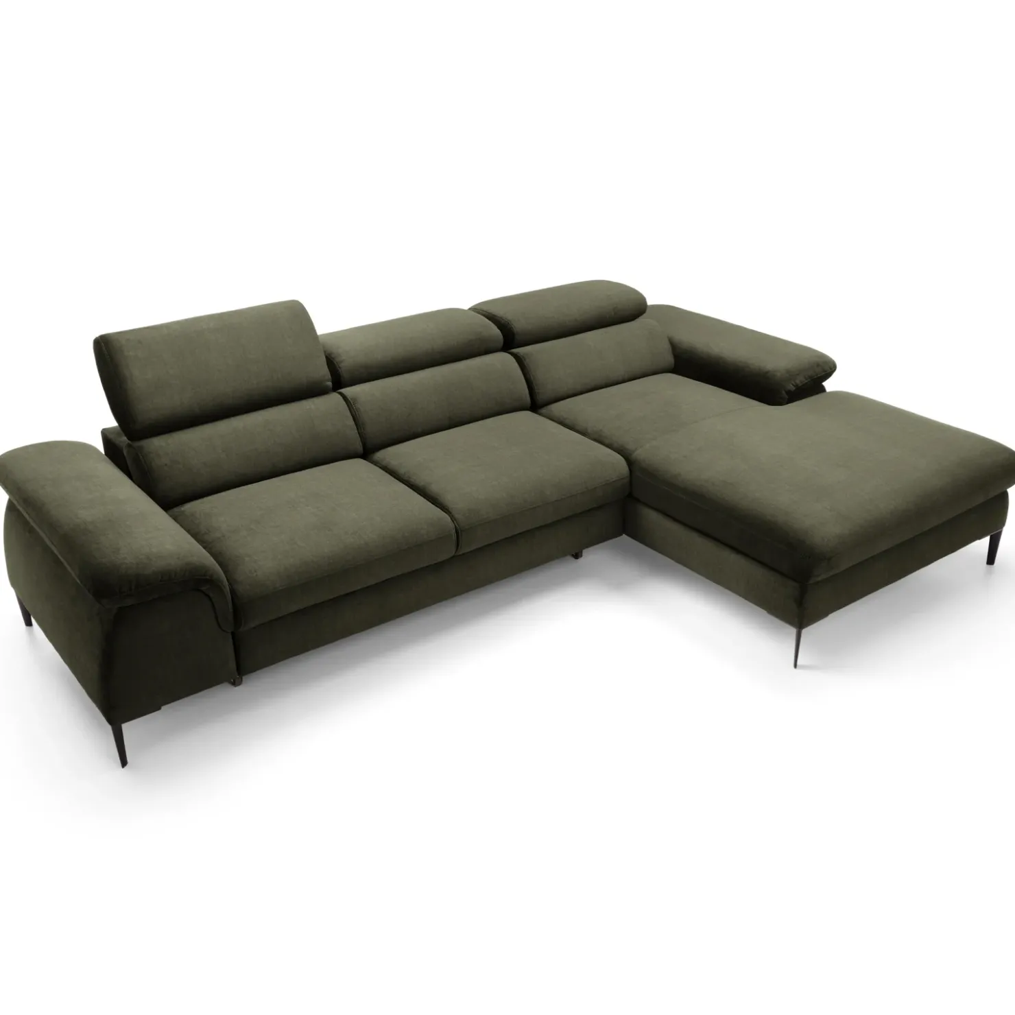 Garnero Arredamenti Divano letto regolabile angolare destra 4 posti 288x182cm tessuto verde oliva Loungey Tessuto Vellutato Vogue Verde Oliva Sale