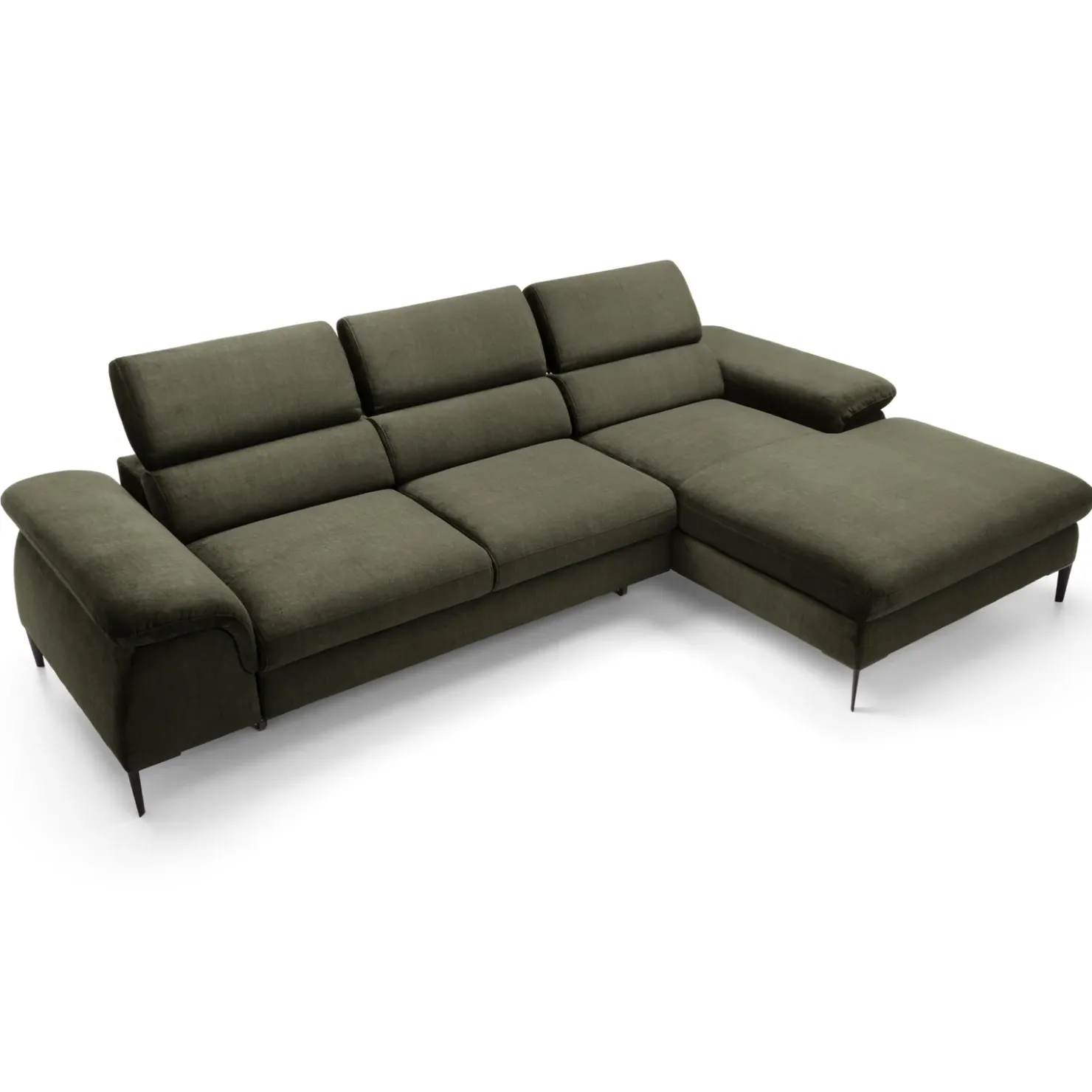Garnero Arredamenti Divano letto regolabile angolare destra 4 posti 288x182cm tessuto verde oliva Loungey Tessuto Vellutato Vogue Verde Oliva Sale