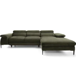 Garnero Arredamenti Divano letto regolabile angolare destra 4 posti 288x182cm tessuto verde oliva Loungey Tessuto Vellutato Vogue Verde Oliva Sale