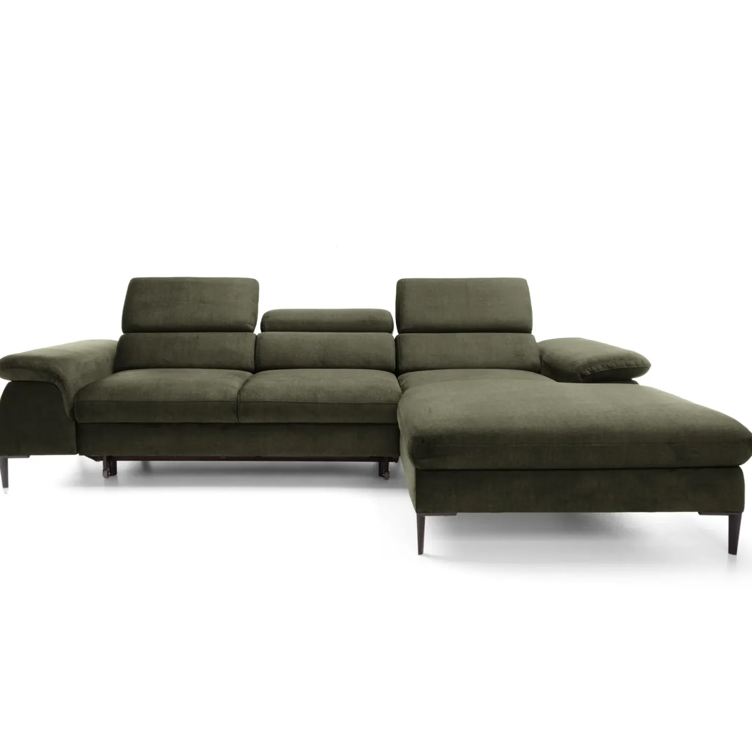 Garnero Arredamenti Divano letto regolabile angolare destra 4 posti 288x182cm tessuto verde oliva Loungey Tessuto Vellutato Vogue Verde Oliva Sale