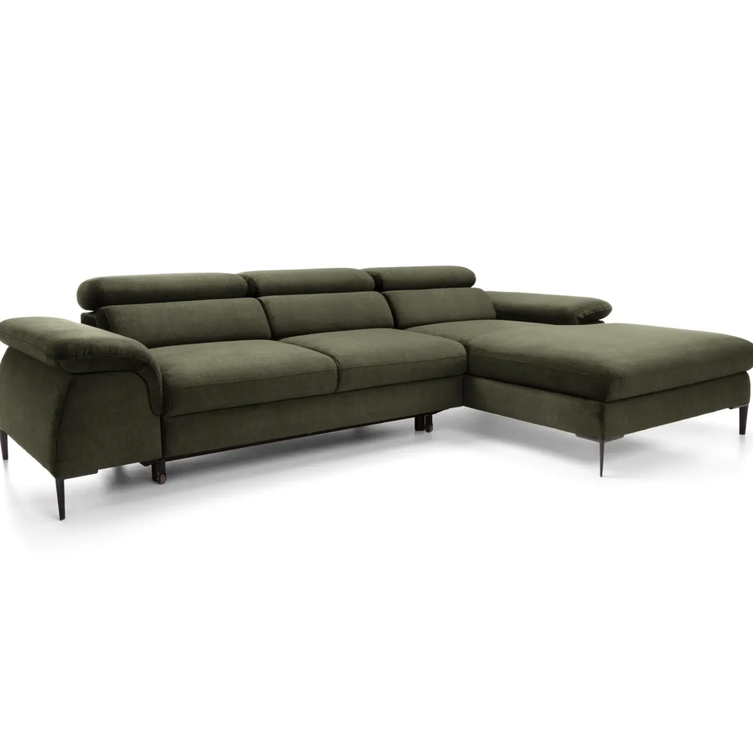 Garnero Arredamenti Divano letto regolabile angolare destra 4 posti 288x182cm tessuto verde oliva Loungey Tessuto Vellutato Vogue Verde Oliva Sale