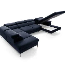 Garnero Arredamenti Divano letto regolabile angolare sinistro 5 posti 353x214cm tessuto blu Calmora Tessuto Vellutato Vogue Blu Clearance