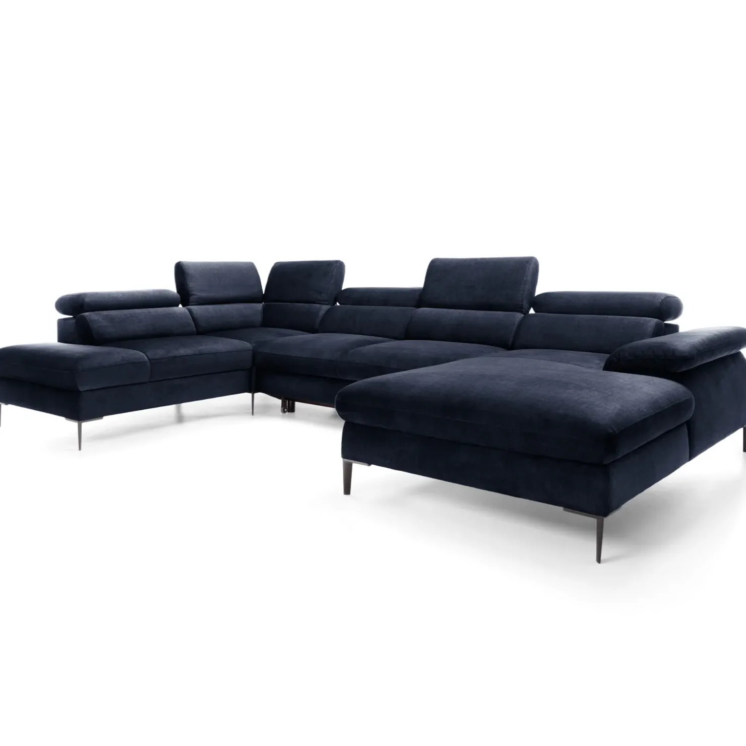 Garnero Arredamenti Divano letto regolabile angolare sinistro 5 posti 353x214cm tessuto blu Calmora Tessuto Vellutato Vogue Blu Clearance