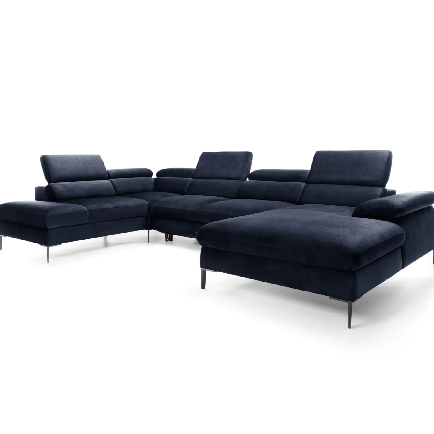 Garnero Arredamenti Divano letto regolabile angolare sinistro 5 posti 353x214cm tessuto blu Calmora Tessuto Vellutato Vogue Blu Clearance