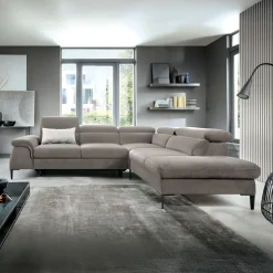Garnero Arredamenti Divano letto regolabile angolare destra 5 posti 280x214cm tessuto tortora Snuggity Tessuto Vellutato Vogue Tortora Online