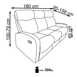 Garnero Arredamenti Divano reclinabile 3 posti in tessuto 180cm grigio Denar Best