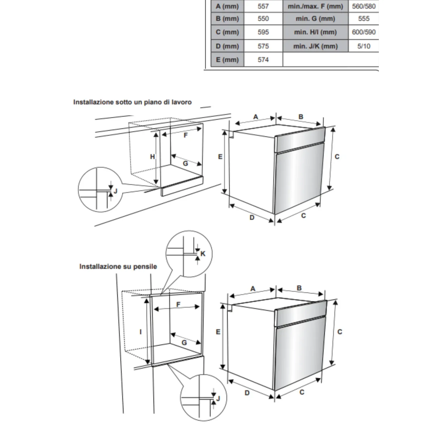 Garnero Arredamenti Forno statico da incasso 60x58cm con ventola di raffreddamento nero Atlantic Best