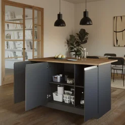 Garnero Arredamenti Isola cucina centrale 155x90cm 3 ante grigio antracite opaco con piano rovere Gourmet Antracite - Rovere Sale