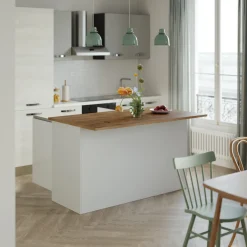 Garnero Arredamenti Isola cucina centrale 155x90cm 3 ante bianco laccato con piano rovere Gourmet Bianco Lucido - Rovere