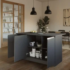 Garnero Arredamenti Isola cucina centrale 155x90cm 3 ante antracite opaco con piano grigio effetto pietra Gourmet Antracite - Grigio pietra Online