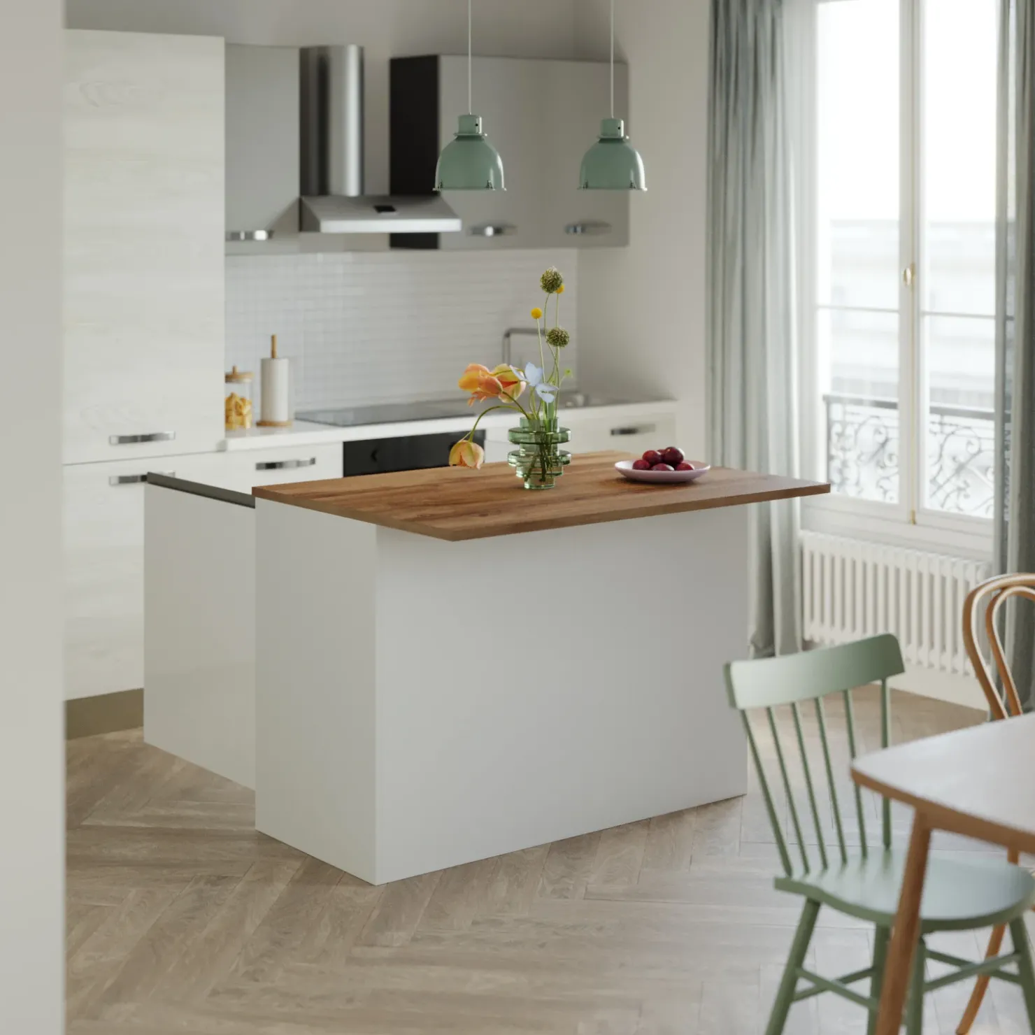 Garnero Arredamenti Isola cucina centrale 125x90cm bianco piano rovere Gourmet Bianco Lucido - Rovere Outlet