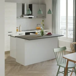 Garnero Arredamenti Isola cucina centrale 155x90cm 3 ante bianco laccato con piano grigio effetto pietra Gourmet Bianco Lucido - Grigio pietra Online