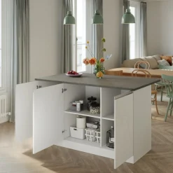 Garnero Arredamenti Isola cucina centrale 155x90cm 3 ante bianco laccato con piano grigio effetto pietra Gourmet Bianco Lucido - Grigio pietra Online