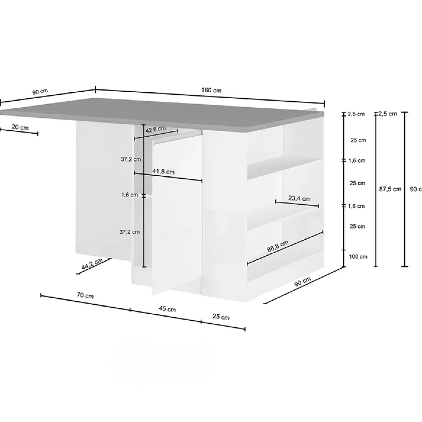 Garnero Arredamenti Isola cucina centrale 160x90cm 2 ante e vani antracite opaco con piano rovere Gourmet Antracite - Rovere Outlet