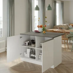 Garnero Arredamenti Isola cucina centrale 125x90cm bianco piano grigio pietra Gourmet Bianco Lucido - Grigio pietra Outlet