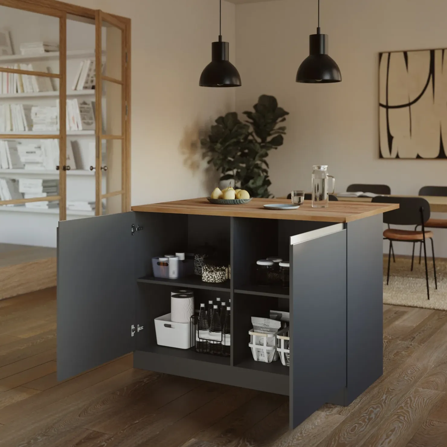 Garnero Arredamenti Isola cucina centrale 125x90cm antracite piano rovere Gourmet Antracite - Rovere Best