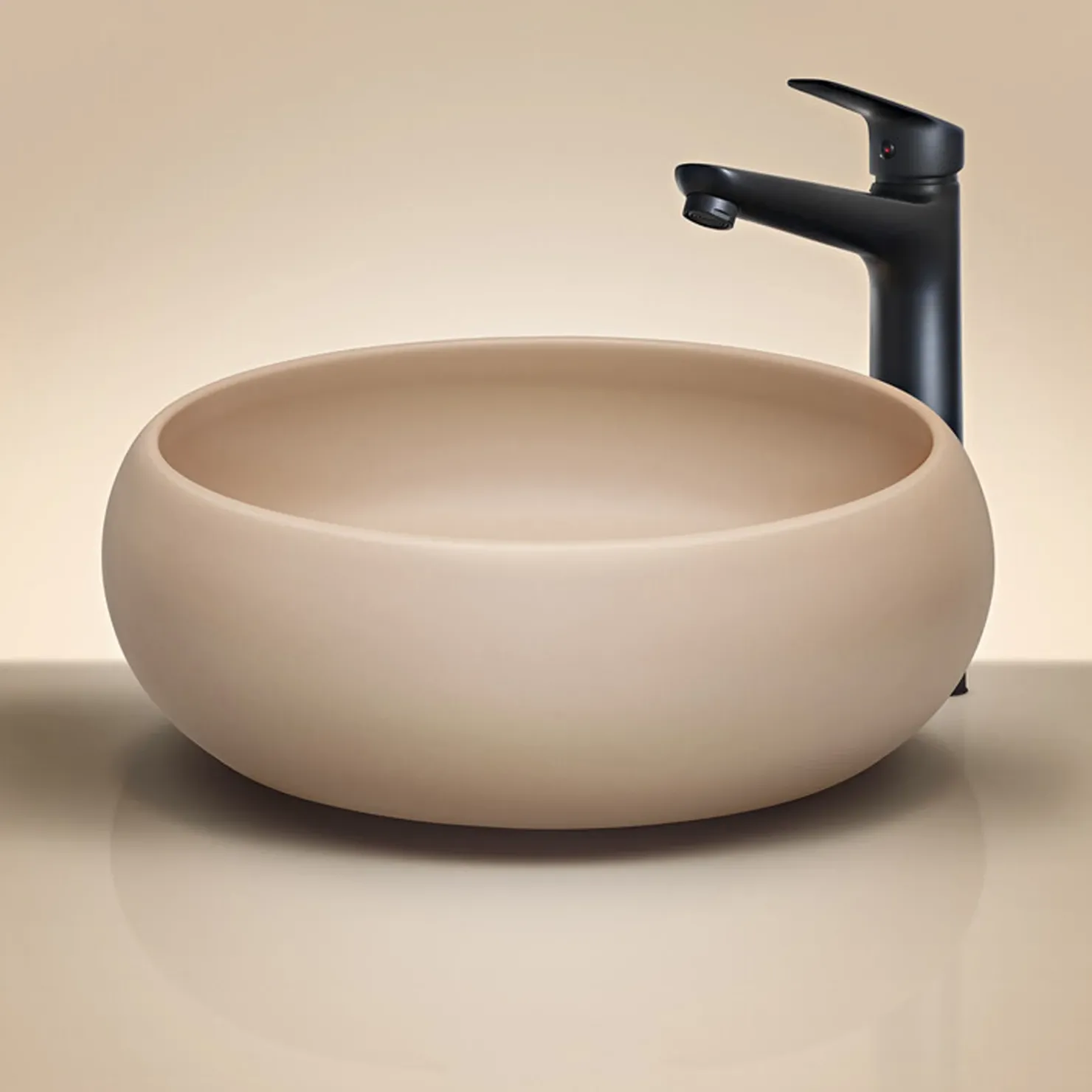 Garnero Arredamenti Lavabo bagno da appoggio 36x36cm ceramica cappuccino Roll Beige New