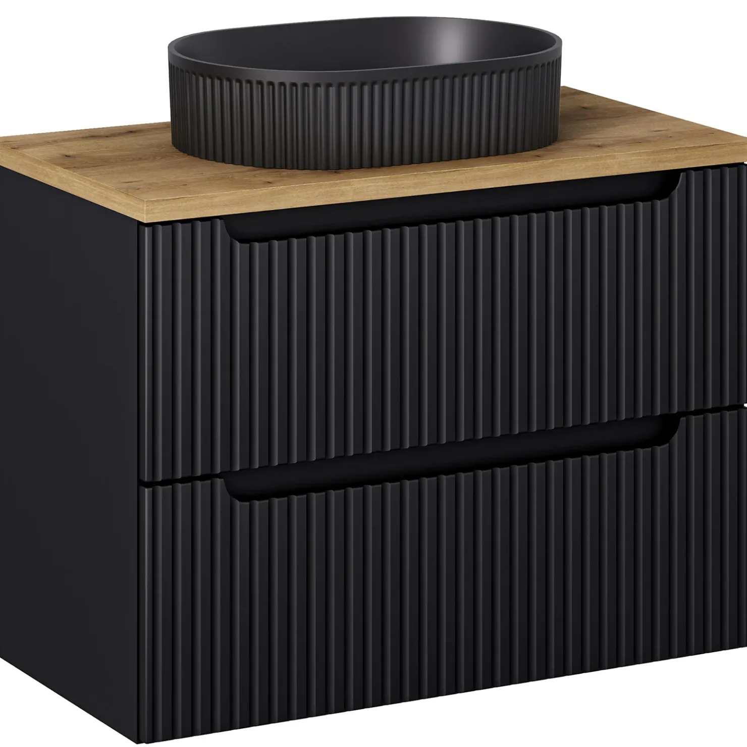 Garnero Arredamenti Lavabo bagno da appoggio 48x33cm ceramica cannettato Griffy Nero Clearance