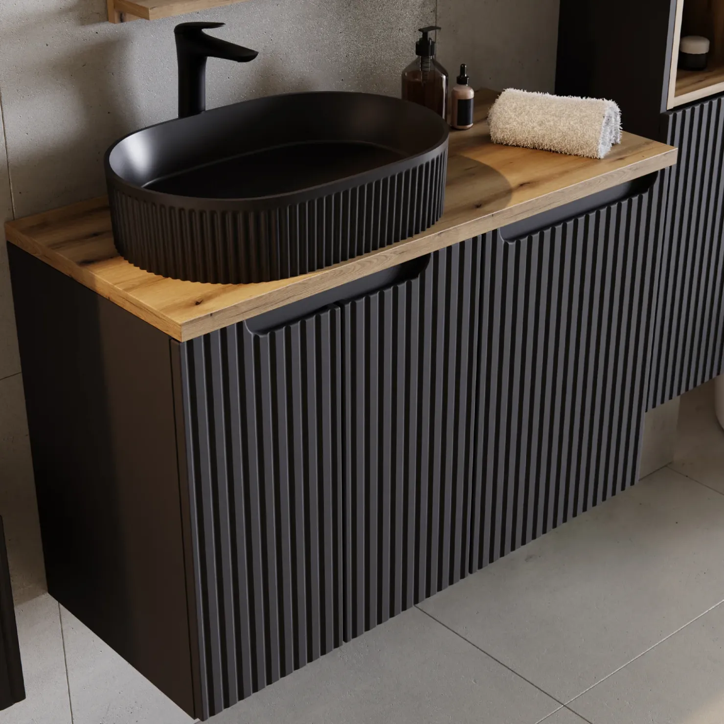 Garnero Arredamenti Lavabo bagno da appoggio 48x33cm ceramica cannettato Griffy Nero Clearance