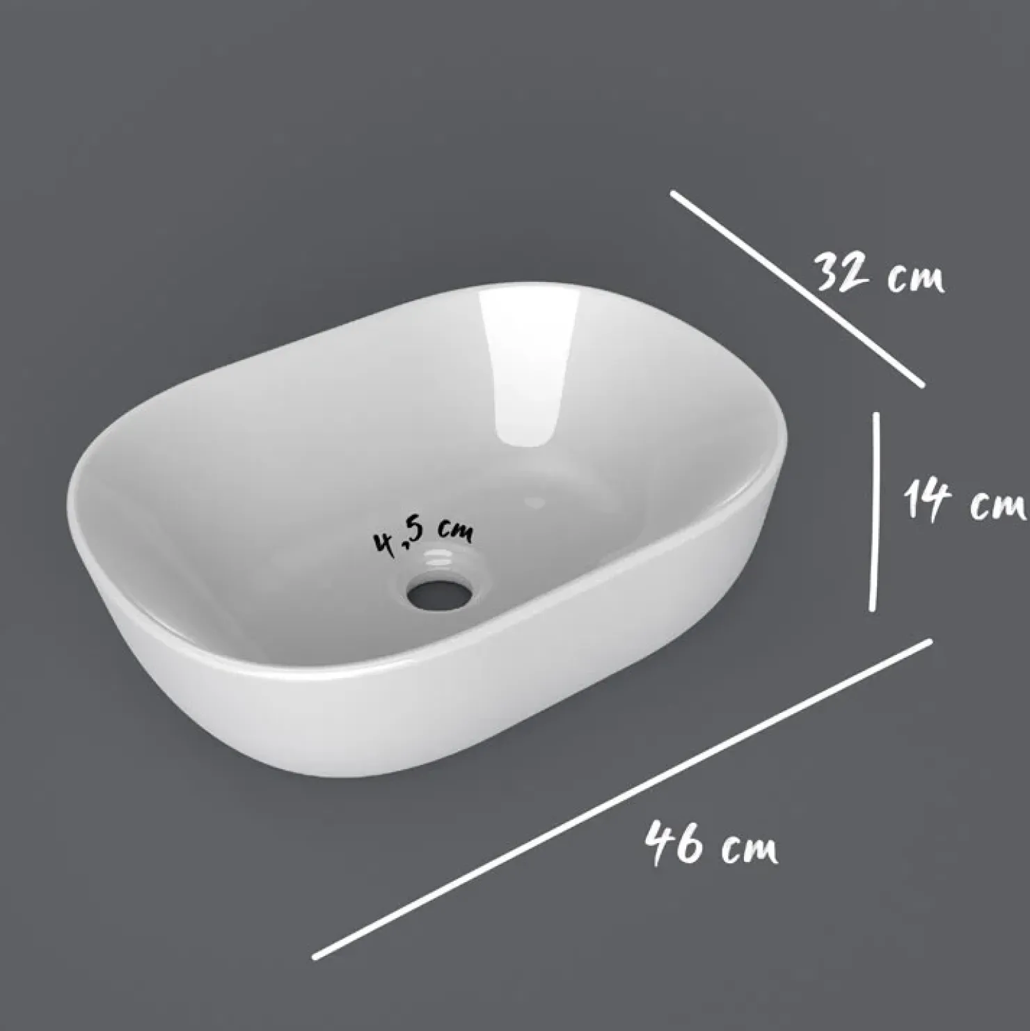 Garnero Arredamenti Lavabo bagno da appoggio 46x32cm in ceramica bianco lucido Frejus Outlet