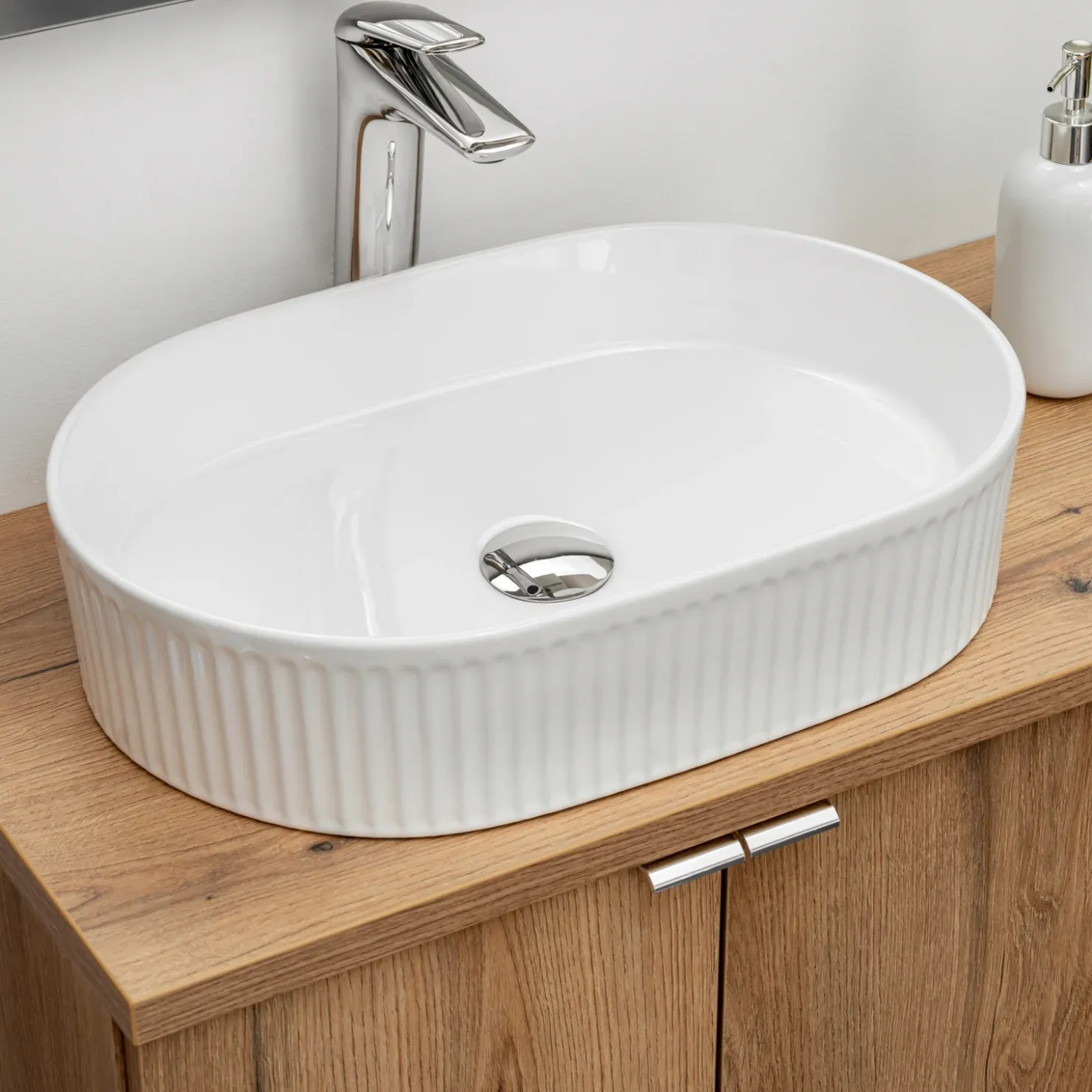 Garnero Arredamenti Lavabo bagno da appoggio 48x33cm ceramica cannettato Griffy Bianco Online