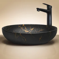 Garnero Arredamenti Lavabo bagno da appoggio 52x40cm ceramica nero oro Limpid Sale