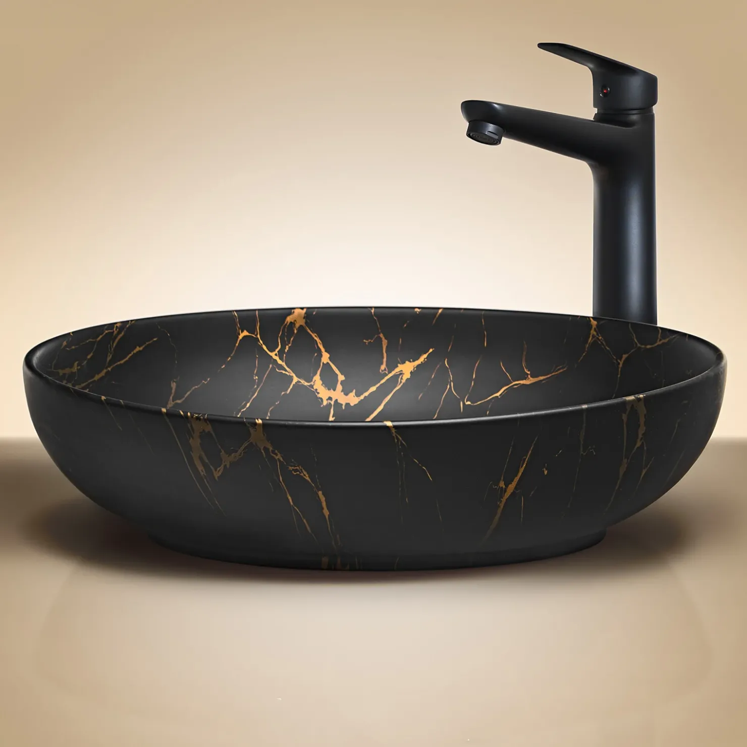 Garnero Arredamenti Lavabo bagno da appoggio 52x40cm ceramica nero oro Limpid Sale