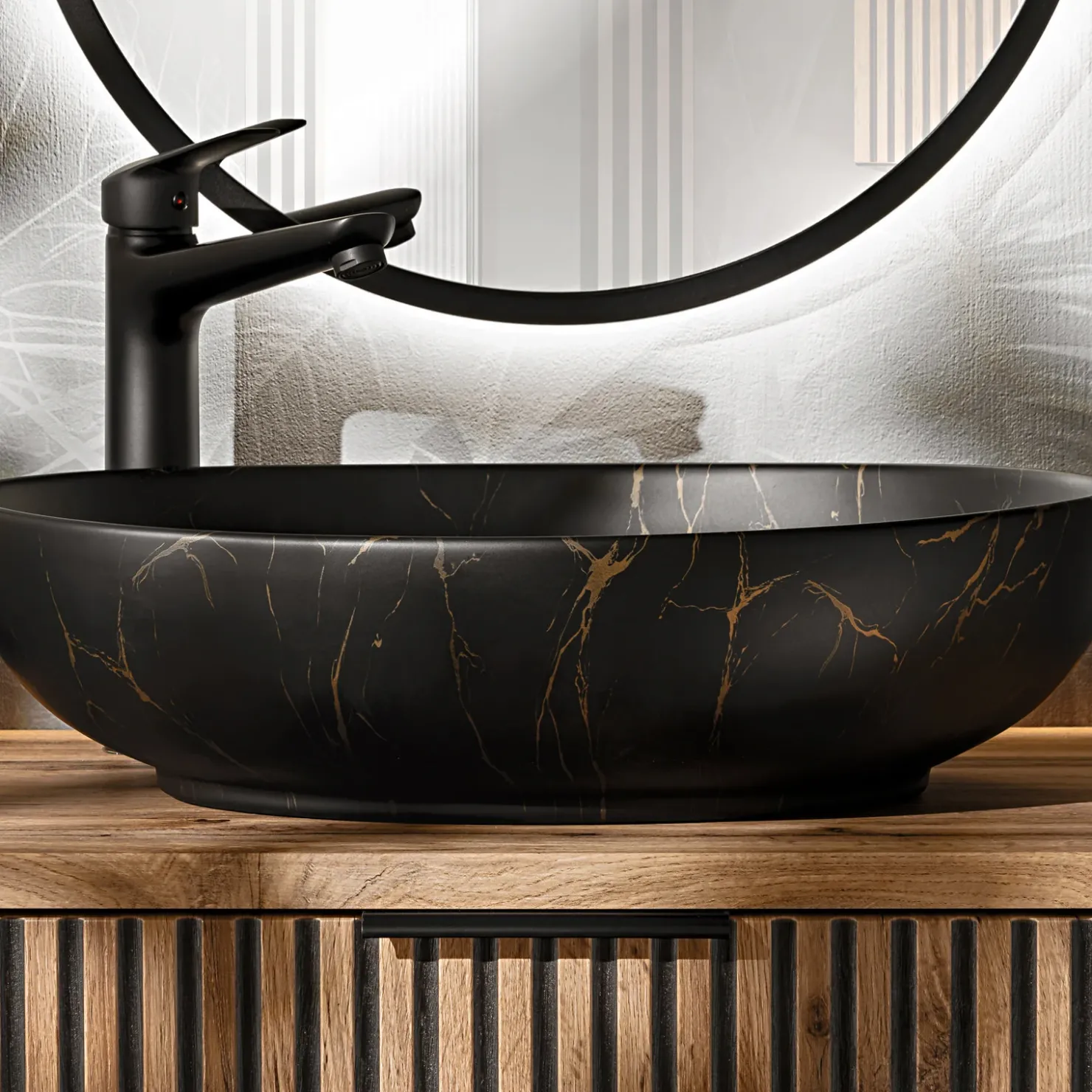 Garnero Arredamenti Lavabo bagno da appoggio 52x40cm ceramica nero oro Limpid Sale