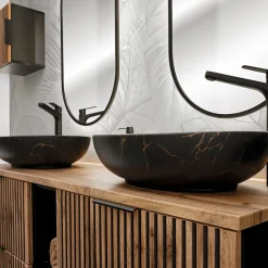 Garnero Arredamenti Lavabo bagno da appoggio 52x40cm ceramica nero oro Limpid Sale