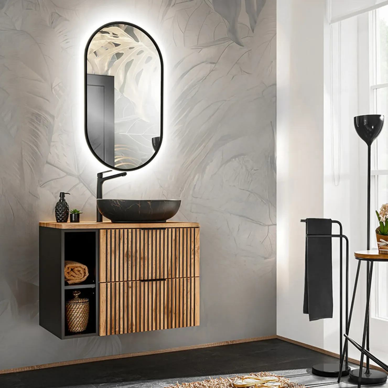 Garnero Arredamenti Lavabo bagno da appoggio 52x40cm ceramica nero oro Limpid Sale