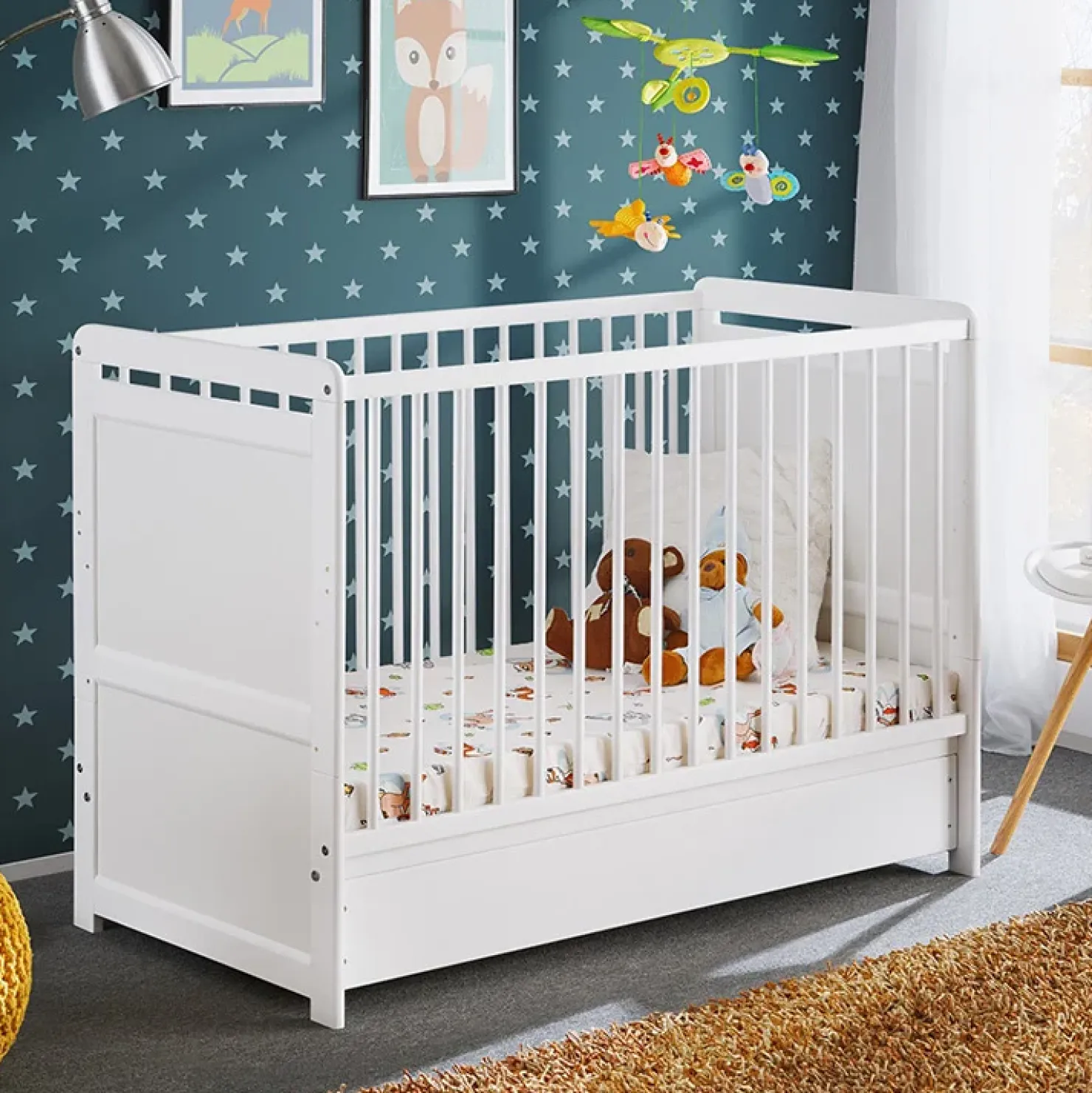 Garnero Arredamenti Lettino con materasso bambini neonati culla cassetto 67x124cm bianco Magic Best