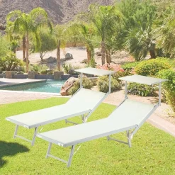 Garnero Arredamenti Lettino da giardino 59x186cm in textilene Malaga Beige New