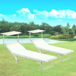 Garnero Arredamenti Lettino da giardino 59x186cm in textilene Malaga Beige New