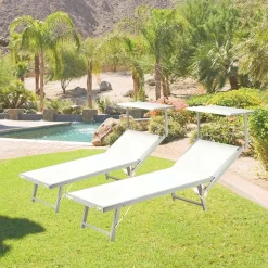 Garnero Arredamenti Lettino da giardino 59x186cm in textilene Malaga Bianco Best