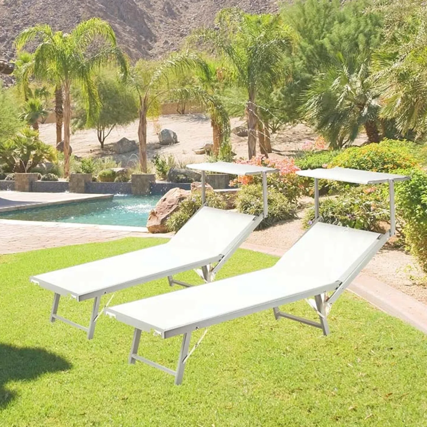 Garnero Arredamenti Lettino da giardino 59x186cm in textilene Malaga Bianco Best