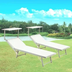 Garnero Arredamenti Lettino da giardino 59x186cm in textilene Malaga Bianco Best