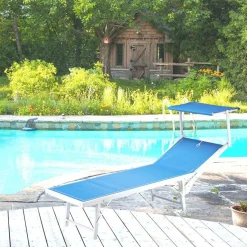 Garnero Arredamenti Lettino da giardino 59x186cm in textilene blu Malaga Azzurro Discount