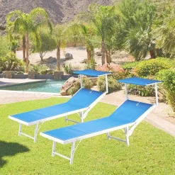 Garnero Arredamenti Lettino da giardino 59x186cm in textilene blu Malaga Azzurro Discount