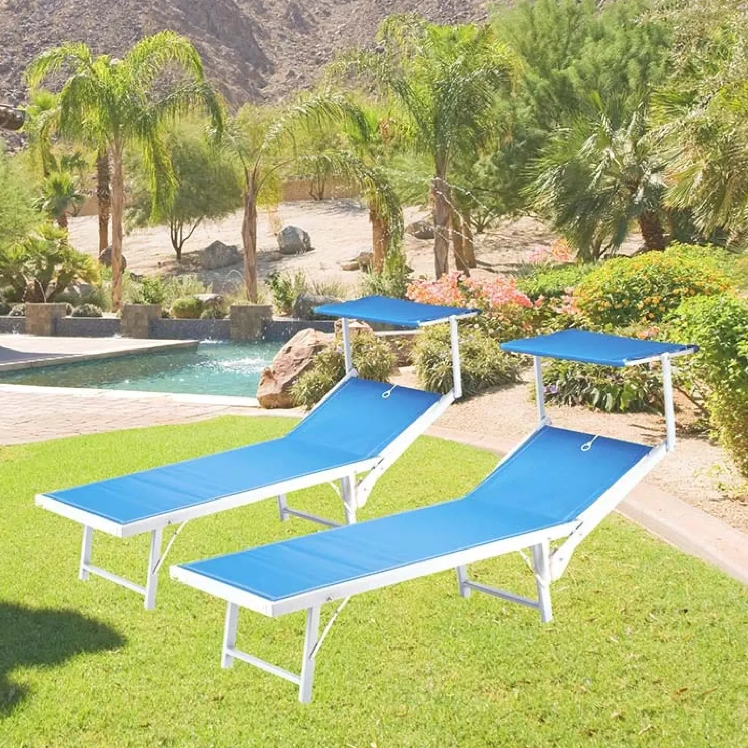 Garnero Arredamenti Lettino da giardino 59x186cm in textilene blu Malaga Azzurro Discount