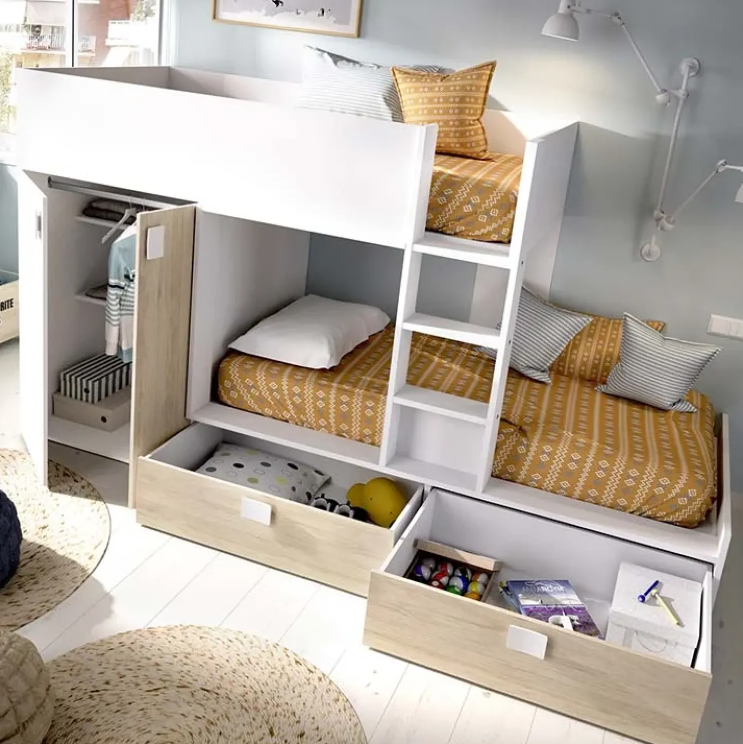 Garnero Arredamenti Letto a castello con armadio 275x106cm bianco rovere Clark Hot