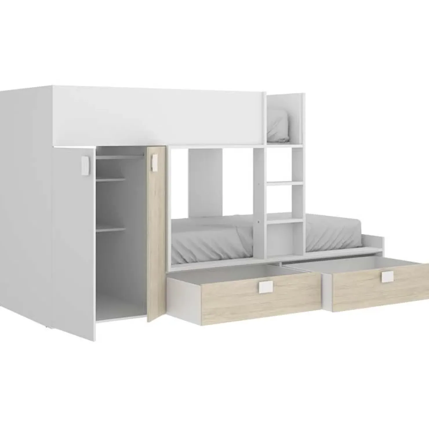 Garnero Arredamenti Letto a castello con armadio 275x106cm bianco rovere Clark Hot