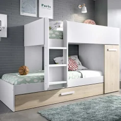 Garnero Arredamenti Letto a castello con armadio 244x126cm bianco rovere 3 letti Damian Bianco Opaco - Rovere